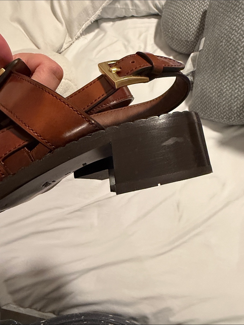 Prada Tan Leather Sandals with Gold-Tone Buckle Accents - Picture 4 of 7
